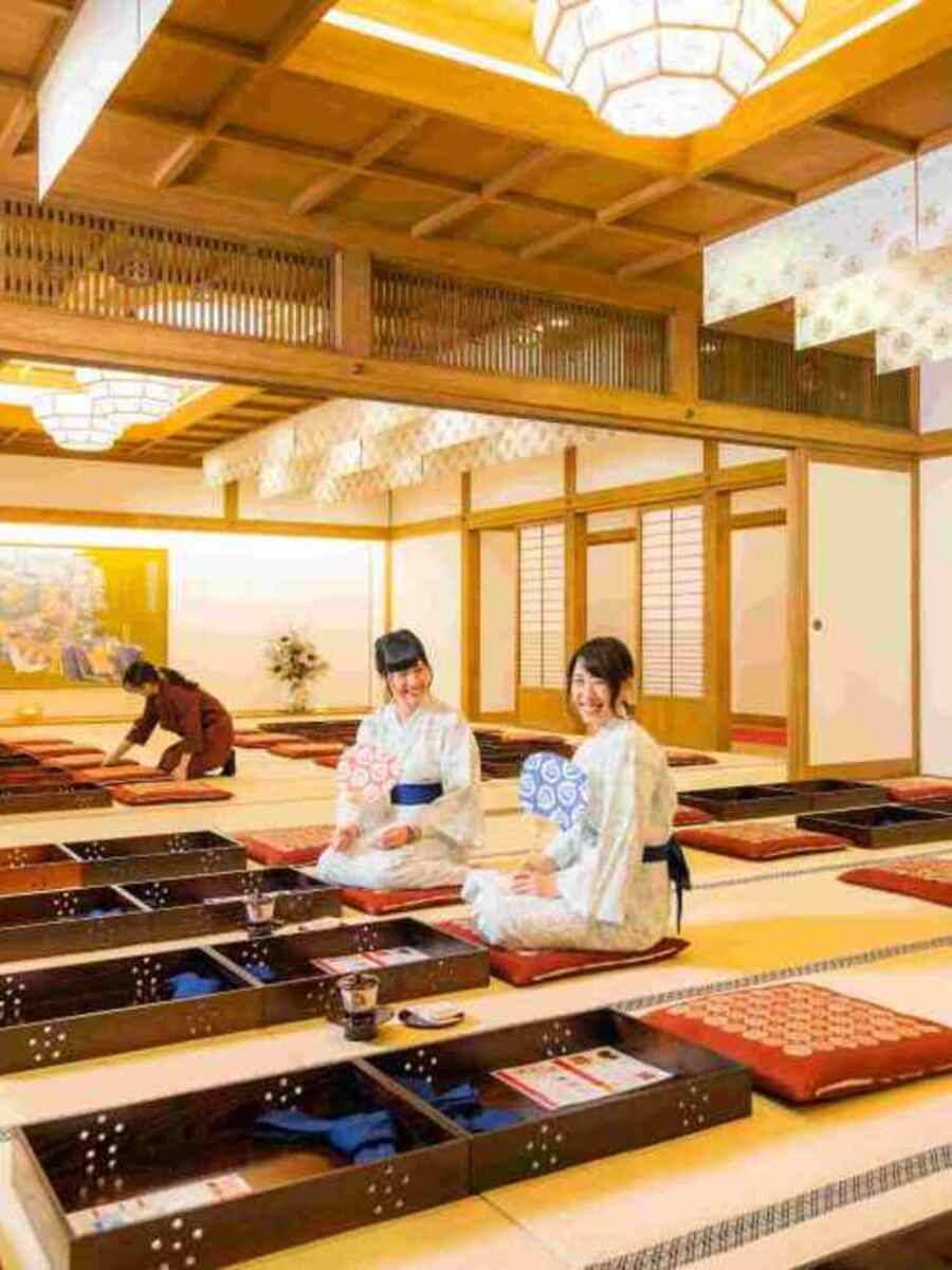 Yukata folded for a guest, tatami room at Asuka-no-Yu